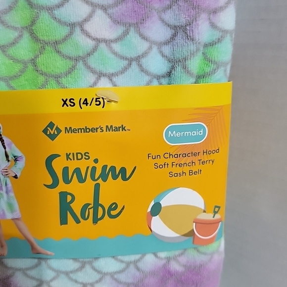 Member's Mark Kids Swim Bath Hooded Robe Towel w/ Belt Mermaid XS 4/5 NWT - Picture 3 of 7